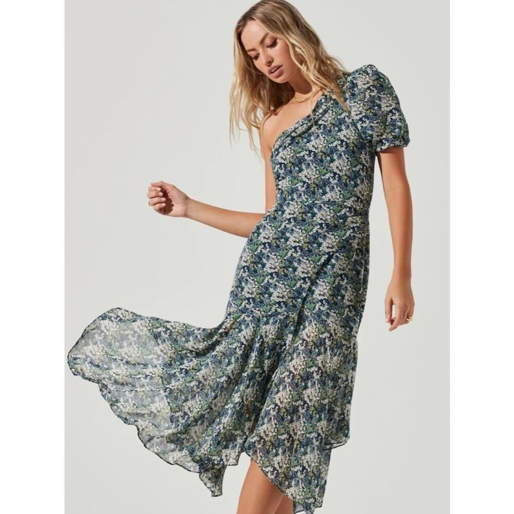 ASTR the Label Santorini One Shoulder Floral Midi Dress medium Anthropologie - Picture 2 of 12